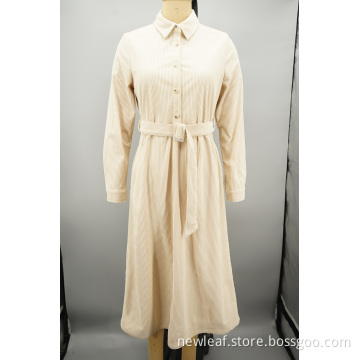 Tailored collar design Corduroy 6W shirt dress